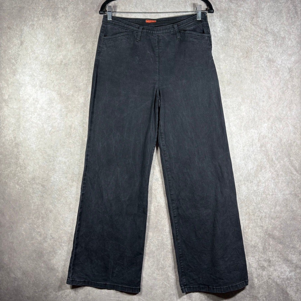 ModCloth Jeans Womens‎ Large Black Denim Wide Leg High Rise Pockets Casual